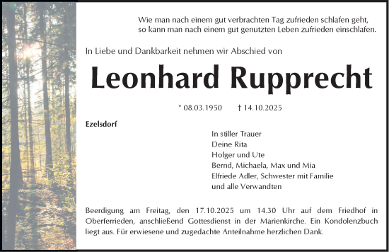 Traueranzeige von Leonhard Rupprecht von Der Bote