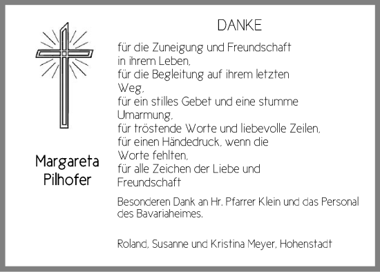 Traueranzeige von Margareta Pilhofer von Hersbrucker Zeitung Lokal