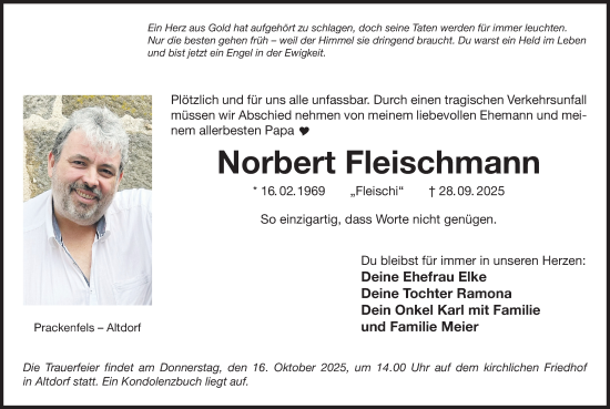 Traueranzeige von Norbert Fleischmann von Der Bote
