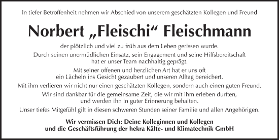 Traueranzeige von Norbert Fleischmann von Pegnitz-Zeitung