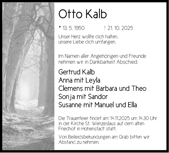 Traueranzeige von Otto Kalb von Hersbrucker Zeitung Lokal