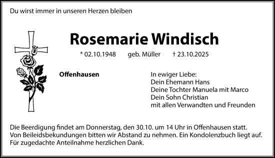 Traueranzeige von Rosemarie Windisch von Hersbrucker Zeitung Lokal