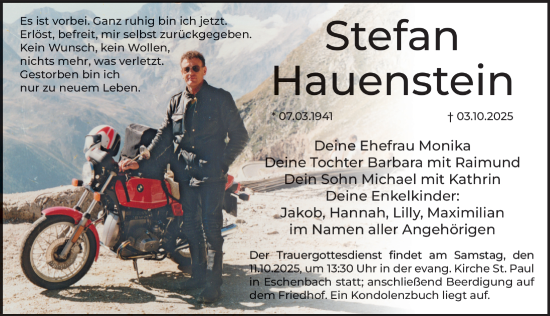 Traueranzeige von Stefan Hauenstein von Hersbrucker Zeitung Lokal