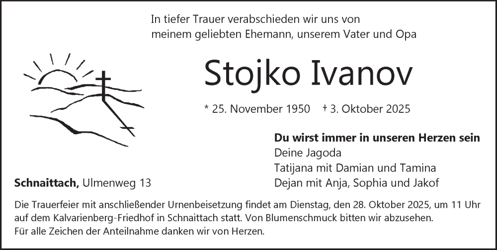  Traueranzeige für Stojko Ivanov vom 25.10.2025 aus Pegnitz-Zeitung