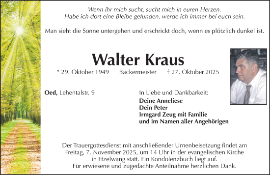 Traueranzeige von Walter Kraus von Hersbrucker Zeitung Lokal