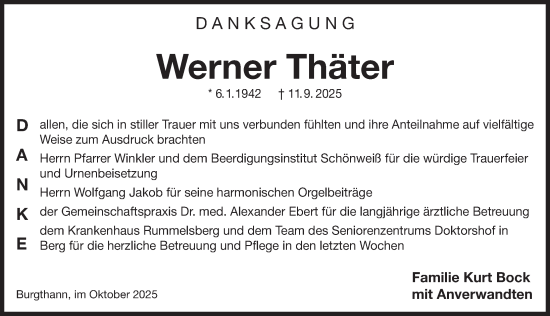 Traueranzeige von Werner Thäter von Der Bote