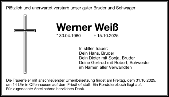 Traueranzeige von Werner Weiß von Hersbrucker Zeitung Lokal