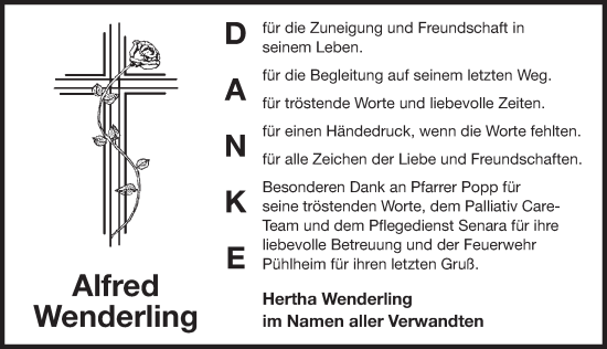 Traueranzeige von Alfred Wenderling von Der Bote