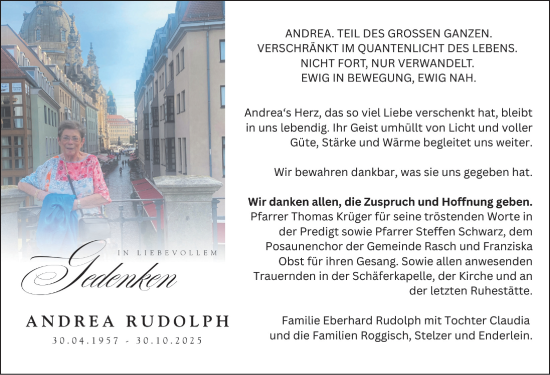 Traueranzeige von Andrea Rudolph von Der Bote