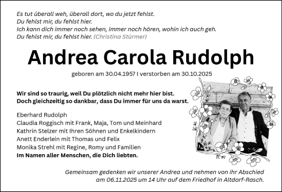 Traueranzeige von Andrea Carola Rudolph von Der Bote