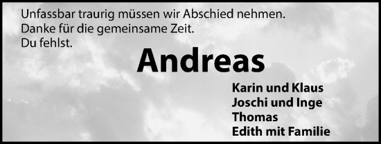 Traueranzeige von Andreas Kumpf von Hersbrucker Zeitung Lokal