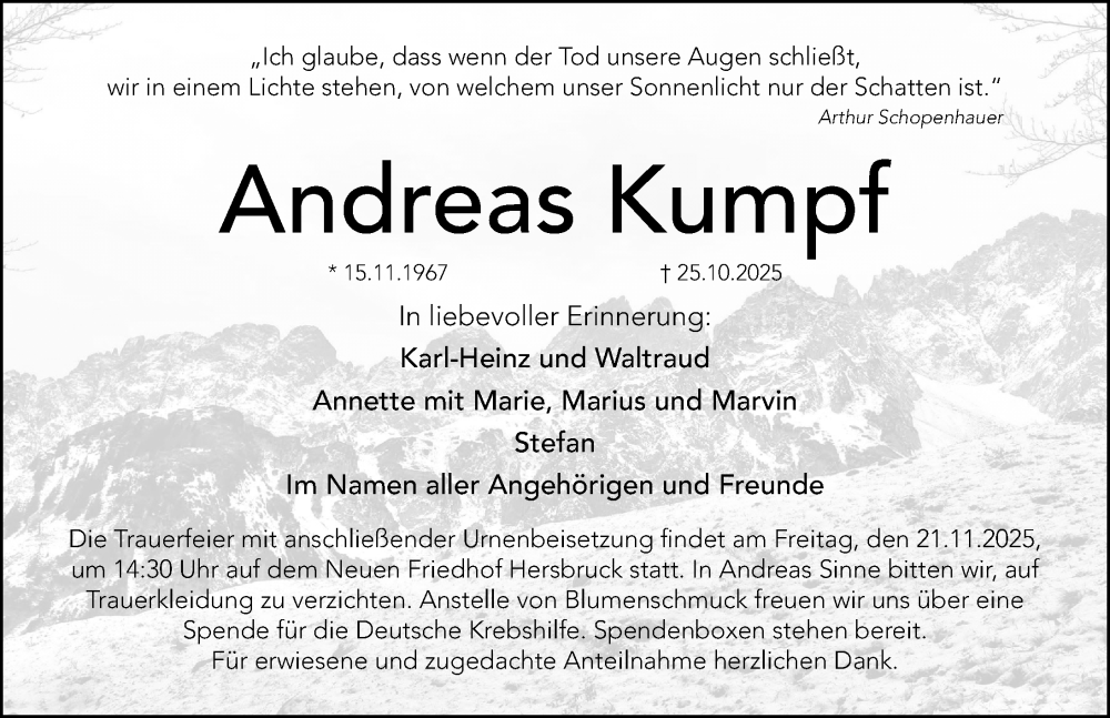  Traueranzeige für Andreas Kumpf vom 15.11.2025 aus Hersbrucker Zeitung Lokal
