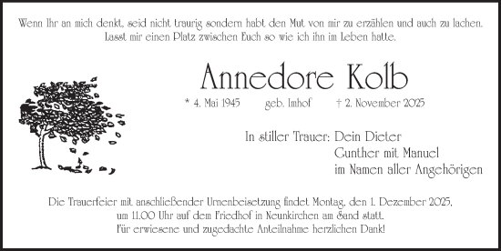 Traueranzeige von Annedore Kolb von Pegnitz-Zeitung