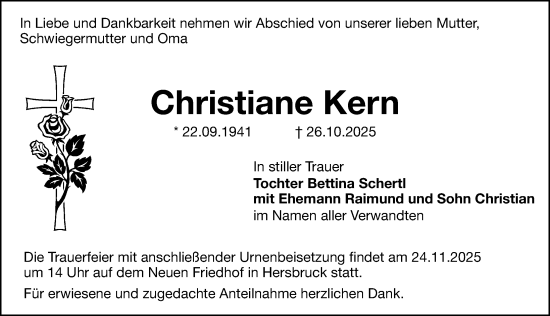 Traueranzeige von Christiane Kern von Hersbrucker Zeitung Lokal