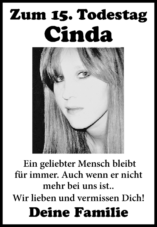 Traueranzeige von Cinda  von Hersbrucker Zeitung Lokal
