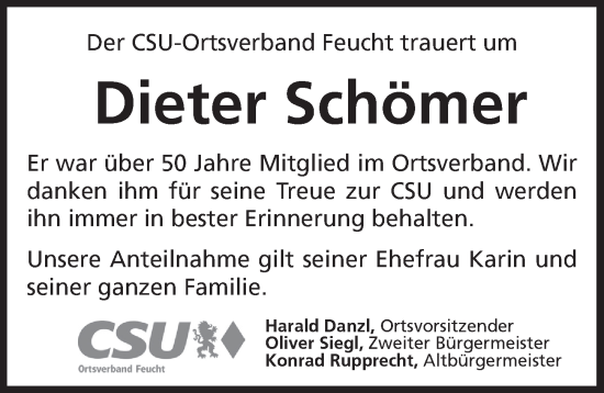 Traueranzeige von Dieter Schömer von Der Bote