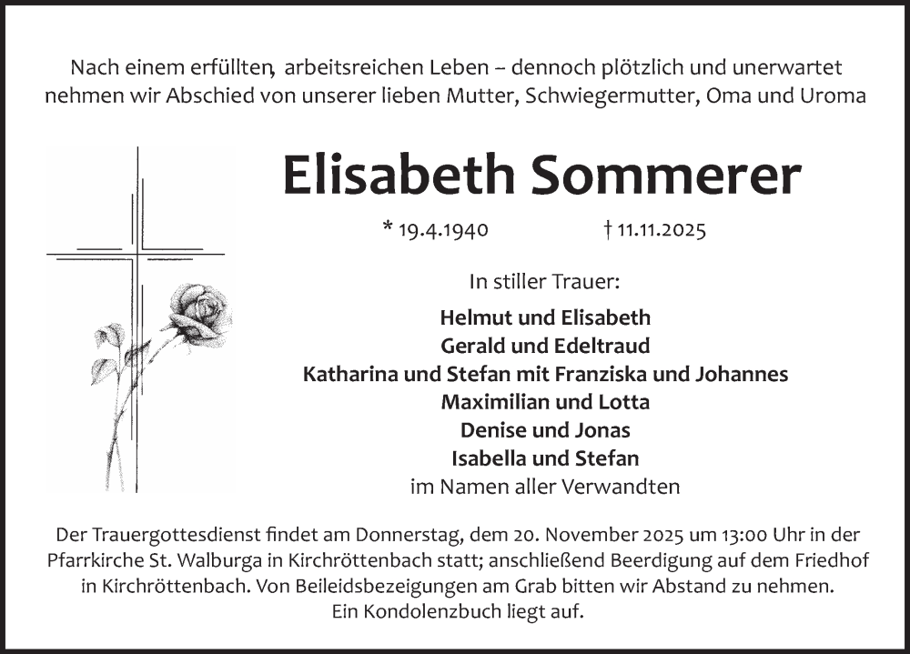  Traueranzeige für Elisabeth Sommerer vom 15.11.2025 aus Pegnitz-Zeitung
