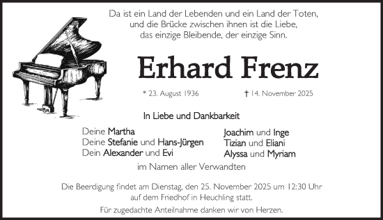 Traueranzeige von Erhard Frenz von Pegnitz-Zeitung