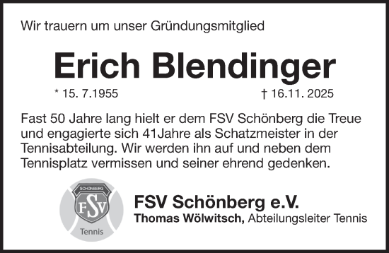 Traueranzeige von Erich Blendinger von Pegnitz-Zeitung