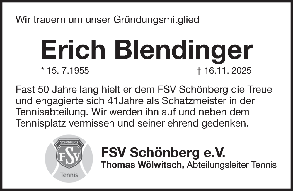  Traueranzeige für Erich Blendinger vom 29.11.2025 aus Pegnitz-Zeitung
