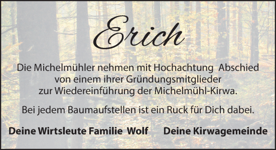 Traueranzeige von Erich Michelmühler von Hersbrucker Zeitung Lokal