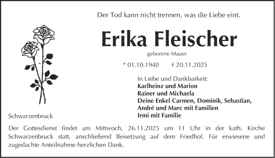 Traueranzeige von Erika Fleischer von Der Bote