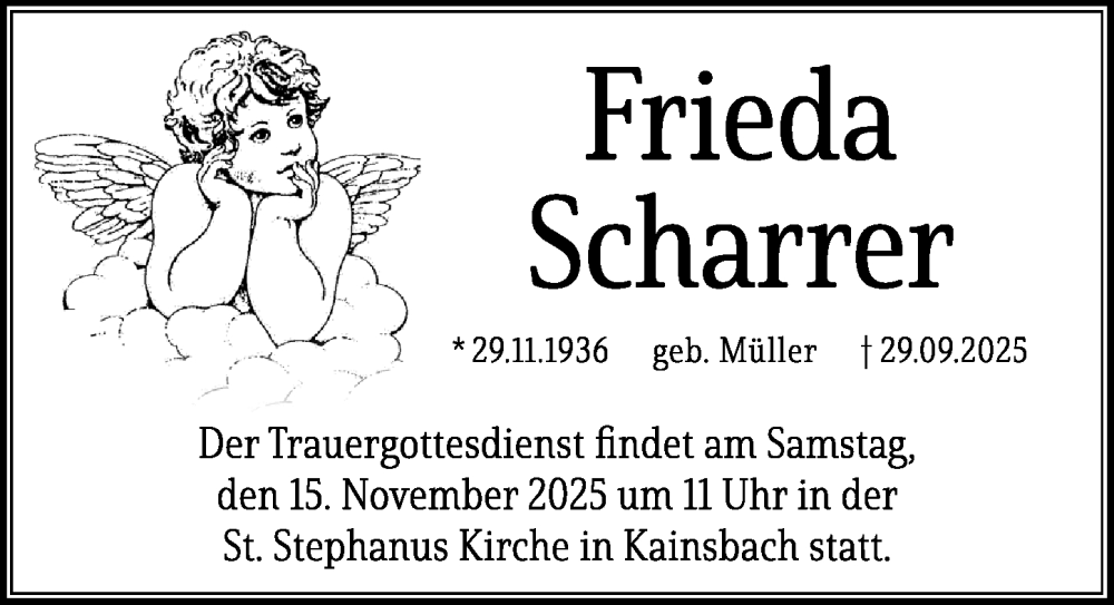  Traueranzeige für Frieda Scharrer vom 12.11.2025 aus Hersbrucker Zeitung Lokal