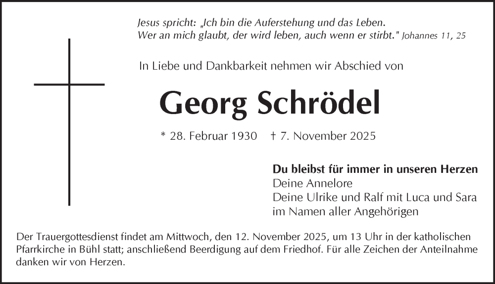  Traueranzeige für Georg Schrödel vom 11.11.2025 aus Pegnitz-Zeitung