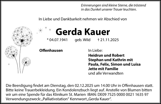 Traueranzeige von Gerda Kauer von Hersbrucker Zeitung Lokal