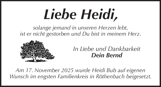Traueranzeige von Heidi Bub von Pegnitz-Zeitung