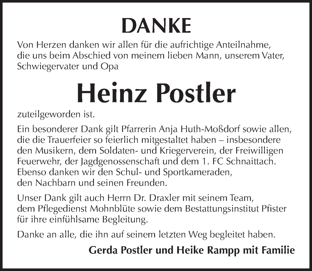  Traueranzeige für Heinz Postler vom 08.11.2025 aus Pegnitz-Zeitung
