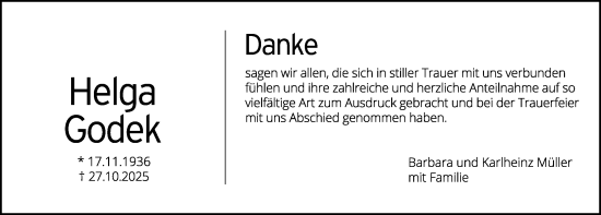 Traueranzeige von Helga Godek von Hersbrucker Zeitung Lokal