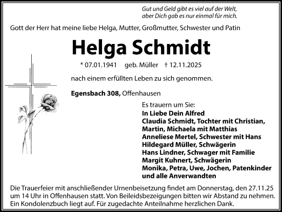 Traueranzeige von Helga Schmidt von Hersbrucker Zeitung Lokal