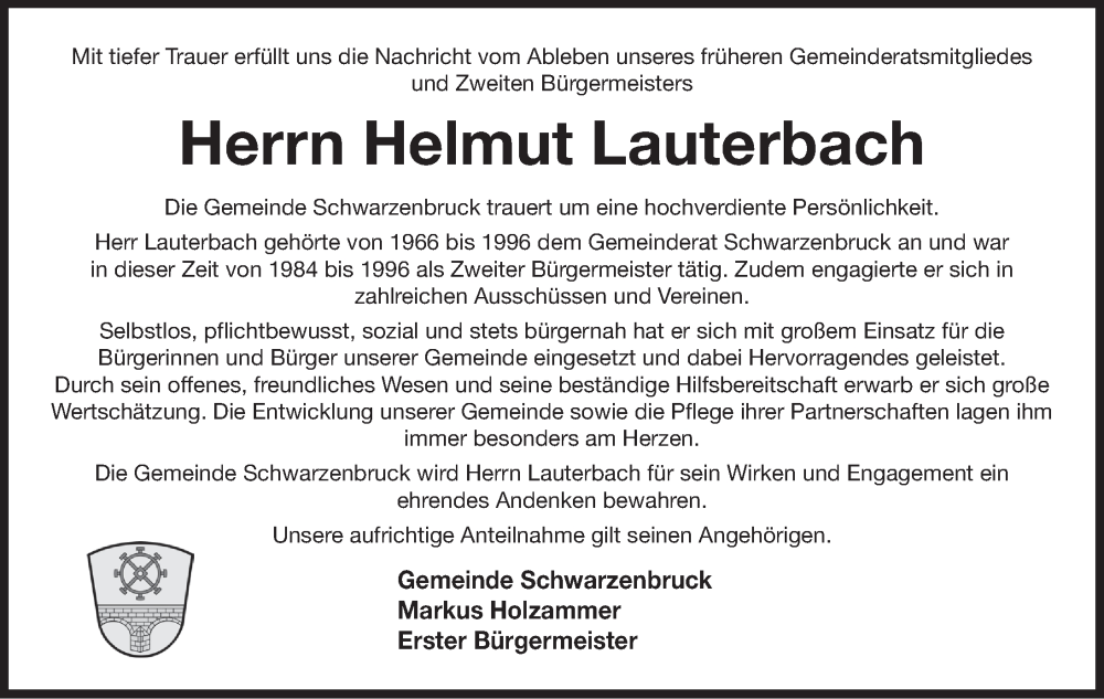  Traueranzeige für Helmut Lauterbach vom 22.11.2025 aus Der Bote