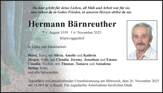 Traueranzeige von Hermann Bärnreuther von Der Bote