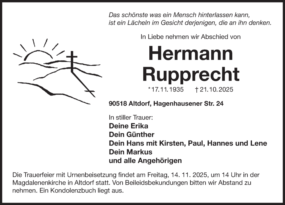  Traueranzeige für Hermann Rupprecht vom 08.11.2025 aus Der Bote