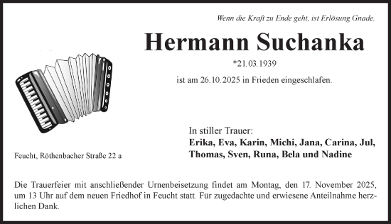 Traueranzeige von Hermann Suchanka von Der Bote