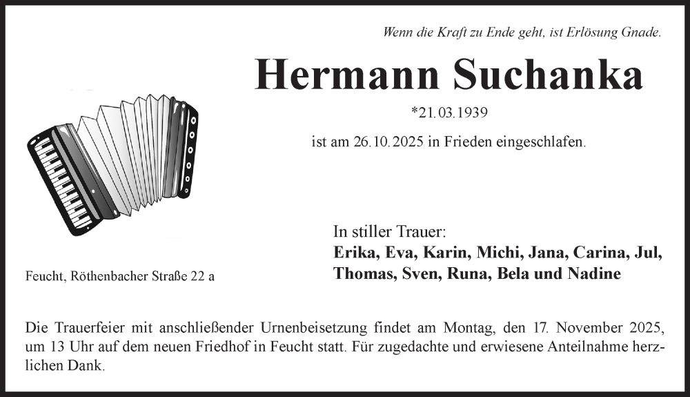  Traueranzeige für Hermann Suchanka vom 15.11.2025 aus Der Bote