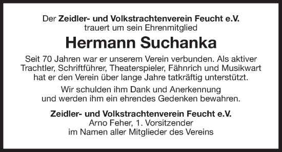 Traueranzeige von Hermann Suchanka von Der Bote