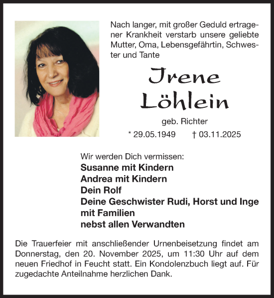 Traueranzeige von Irene Löhlein von Der Bote
