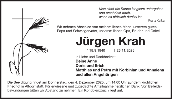 Traueranzeige von Jürgen Krah von Der Bote