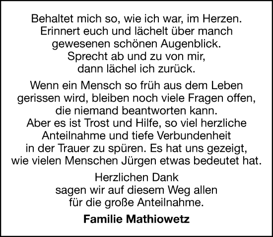 Traueranzeige von Jürgen Mathiowetz von Hersbrucker Zeitung Lokal