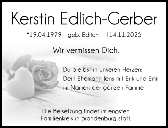 Traueranzeige von Kerstin Edlich-Gerber von Hersbrucker Zeitung Lokal