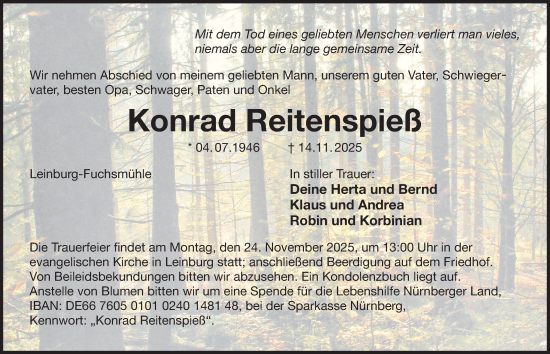 Traueranzeige von Konrad Reitenspieß von Der Bote