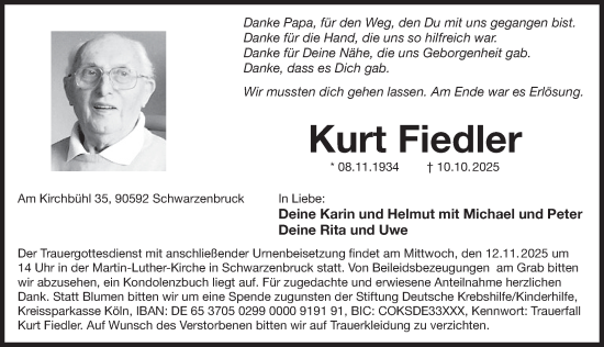 Traueranzeige von Kurt Fiedler von Der Bote