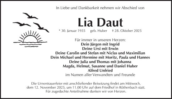 Traueranzeige von Lia Daut von Pegnitz-Zeitung