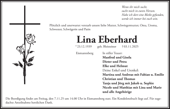 Traueranzeige von Lina Eberhard von Der Bote