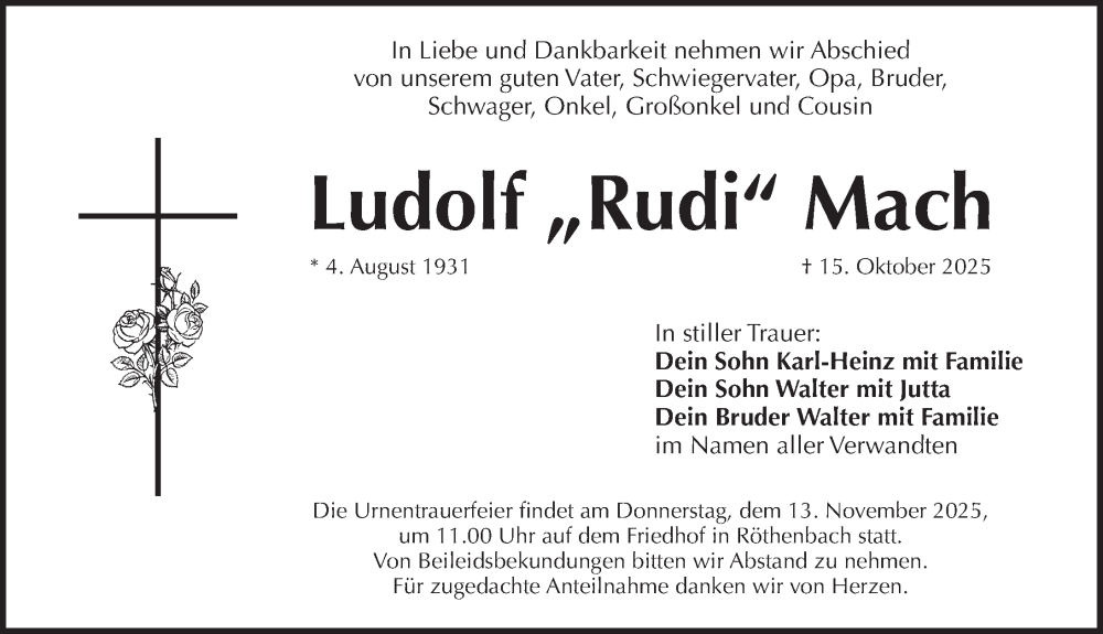  Traueranzeige für Ludolf Mach vom 08.11.2025 aus Pegnitz-Zeitung