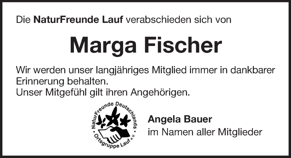  Traueranzeige für Marga Fischer vom 22.11.2025 aus Pegnitz-Zeitung