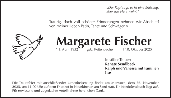 Traueranzeige von Margarete Fischer von Pegnitz-Zeitung